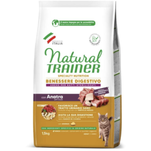 Natural trainer duck sausas maistas suaugusioms katėms virškinimui su antiena 1.5kg