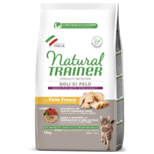 Natural trainer cat hairball chicken sausas maistas katėms su vištiena nuo plaukų gumulėlių susidarymo 1.5kg