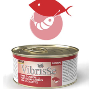 VIBRISSE Konservai Katėms Su Tunu Ir Krevetėmis Padaže 70g 12/24 vnt
