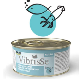 VIBRISSE Konservai Katėms Želatinoje Su Tunu Ir Kalmarais 70g 12/24 vnt