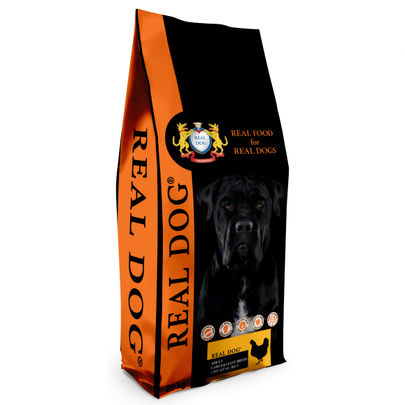 REAL DOG Large-Giant Breeds CHICKEN & RICE maistas Didelų veislių šunims su Vištiena ir ryžiais 20kg