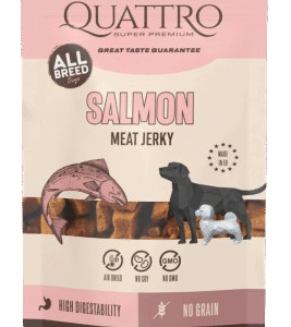 QUATTRO JERKY - SALMON PROTEIN BAR Skanėstai šunims su lašiša 130g 4vnt