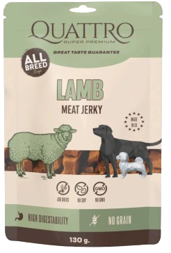 QUATTRO JERKY - LAMB PROTEIN BAR Skanėstai šunims su ėriena 130g 3vnt