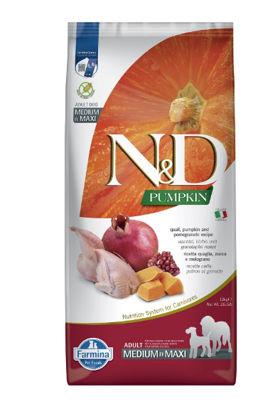 FARMINA N&D Quail Pumpkin & Pomegranate Adult Medium & Maxi sausas maistas šunims Putpeliena 12 kg