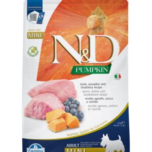 Farmina N&D Pumpkin Lamb & Blueberry Adult Mini – mažų veislių šunims Ėriena ir mėlynės