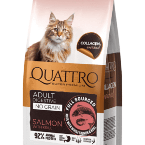 QUATTRO Collagen sausas pašaras jautrioms katėms su lašiša ir kriliu (begrūdis)