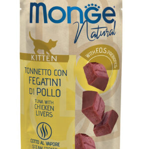 Monge Natural konservuotas pašaras Kačiukams su skaniais tuno kąsneliais ir vištienos kepenėlėmis, virtais garuose 80g 12/24 vnt