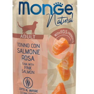 Monge Natural konservuotas pašaras suaugusioms katėms tunas, lašiša želėje 80g 12/24 vnt