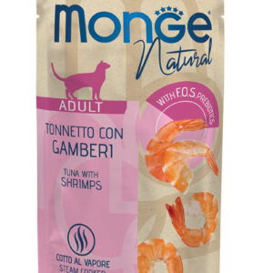 Monge Natural konservuotas pašaras suaugusioms katėms tuno kąsneliai su krevetėmis želėje 80g 12/24 vnt