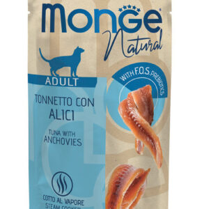 Monge Natural konservuotas pašaras suaugusioms katėms tuno kąsneliai su ančiuviais želėje 80g 12/24 vnt