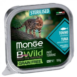 Monge BWild adult paštetas sterilizuotoms katėms su tunu ir daržovėmis 100g 12/32vnt