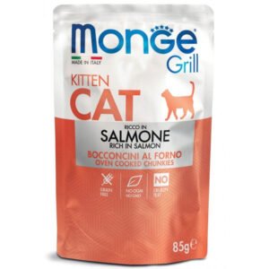 Monge GRILL Kitten Begrūdis konservuotas pašaras kačiukams su lašiša 85g 12/28 vnt