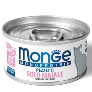 Monge Monoprotein – Cat Flakes Only Pork, konservuotas pašaras katėms su kiauliena, 80g 12vnt