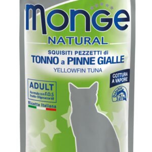 Monge Natural konservuotas pašaras suaugusioms katėms, geltonpelekio tuno kąsneliai želėje 80g 12vnt
