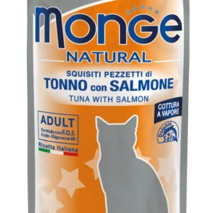 Monge Natural konservuotas pašaras suaugusioms katėms tunas, lašiša želėje 80g 12vnt