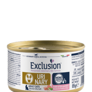 Exclusion Urinary Diet konservuotas pašaras katėms su kiauliena, žirniais, ryžiais 85 g 12vnt