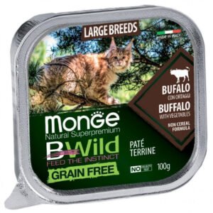 Monge BWILD Large Breed – paštetas didelių veislių katėms su buivoliena ir daržovėmis, 100 g 12/32 vnt