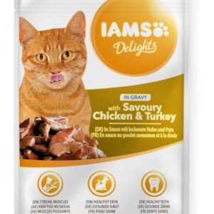 IAMS Delights Cat Chicken & Turkey in Gravy - Suaugusioms katėms Vištiena ir kalakutiena 85 g 12/24vnt