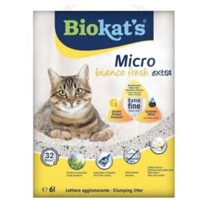 BIOKAT'S MICRO BIANCO FRESH EXTRA – sušokantis kačių kraikas su aktyvuota anglimi (kartoninėje dėžėje) 6 L 2vnt