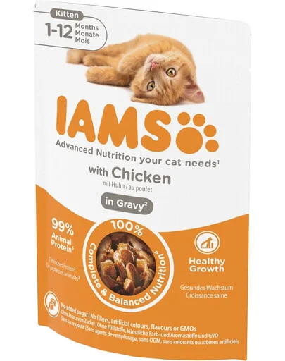 IAMS Cat Delights Kitten Chicken - Konservai kačiukams Vištiena padaže 85 g 12/24vnt