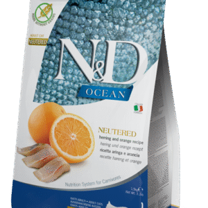 Farmina N&D Ocean Herring & Orange Neutered – pašaras kastruotoms katėms su Silke