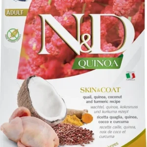 Farmina N&D Quinoa Skin & Coat Quail & Coconut – sausas pašaras katėms odai ir kailiui su Putpeliena