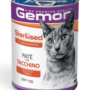 Gemon sterilized konservuotas paštetas suaugusioms Kastruotoms katėms su kalakutiena 400g 12vnt