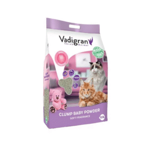 VADIGRAN CLUMP BABYPOWDER Bentonito Kačių kraikas su pudros aromatu 12 KG (12,5 L)