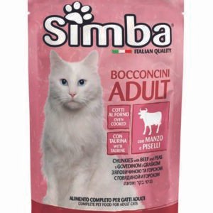 Simba konservuotas pašaras suaugusioms katėms su mėsa ir žirneliais 100g 12/24vnt