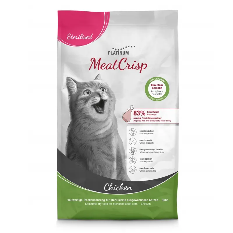 Platinum MeatCrisp sausas pašaras Sterilizuotoms katėms su vištiena