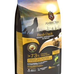 AMBROSIA Fresh Duck Monoprotein Vieno baltymo begrūdis sausas maistas suaugusiems šunims Antiena 5kg