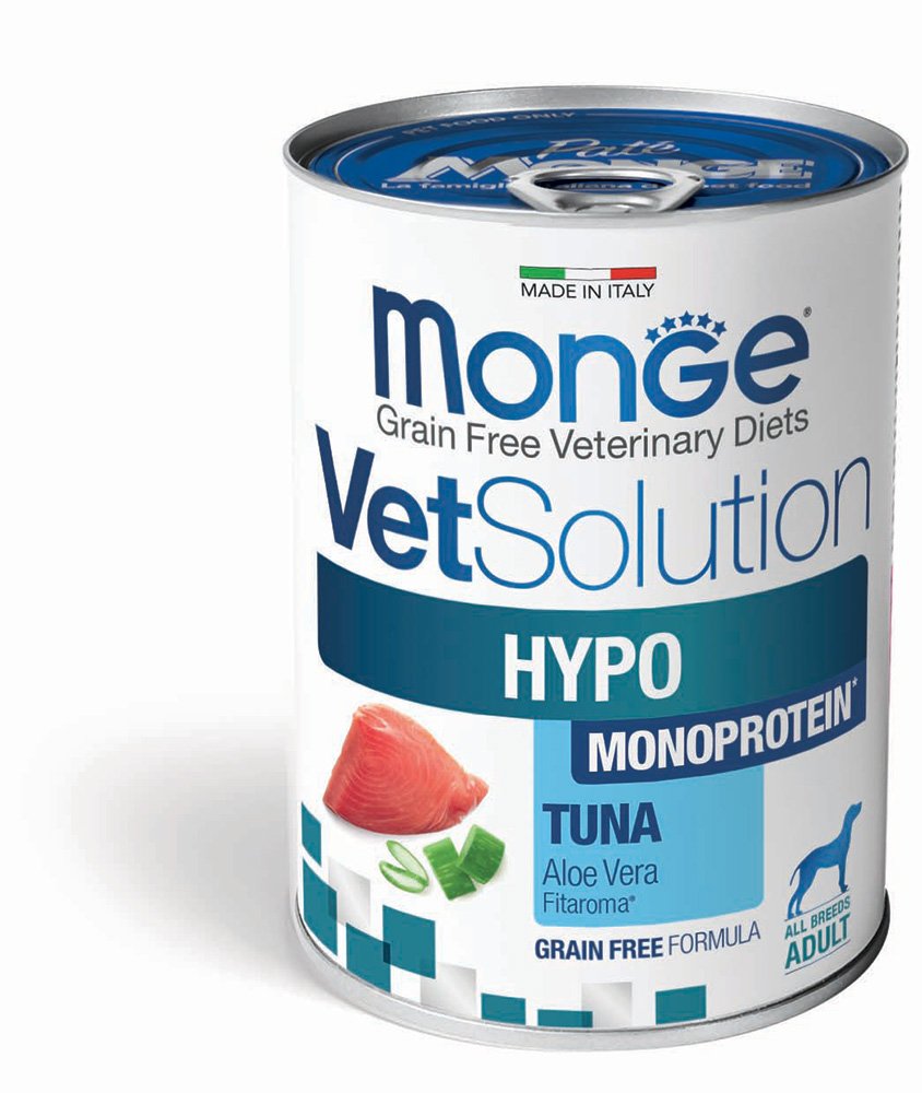 MONGE VetSolution Dog Wet HYPO MONO Tuna konservai šunims 400g 6vnt / 12vnt
