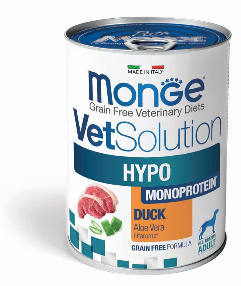 MONGE VetSolution Dog Wet HYPO MONO Duck konservai šunims 400g 6vnt / 12vnt
