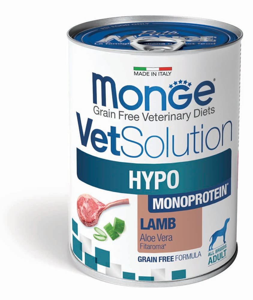 MONGE VetSolution Dog Wet HYPO MONO Lamb konservai šunims 400g 6vnt / 12vnt