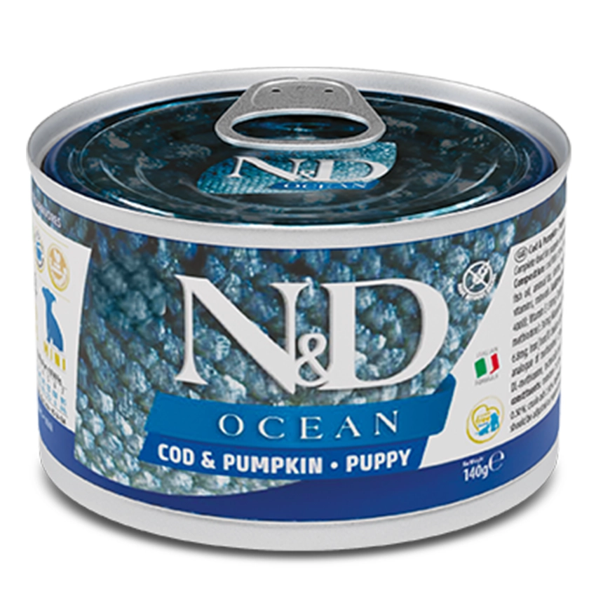 Farmina N&D Ocean Cod & Pumpkin Puppy Mini konservuotas pašaras mažų veislių šuniukams 140g