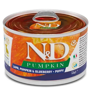 Farmina N&D Pumpkin konservuotas pašaras mažų veislių šuniukams su ėriena, moliūgais ir mėlynėmis 140g