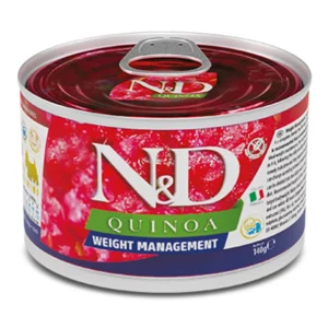 Farmina N&D Quinoa Adult Mini dietinis konservuotas pašaras mažų veislių suaugusiems šunims antsvoriui mažinti 140 g