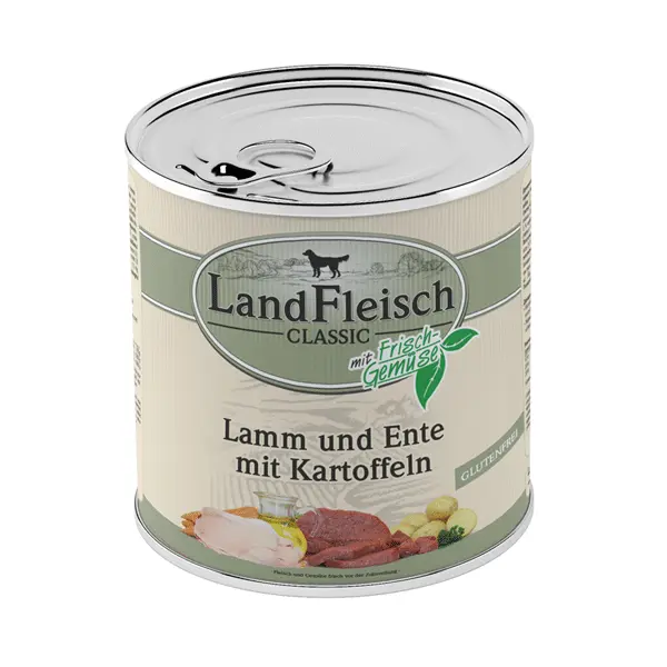 LandFleisch Classic konservai šunims su ėriena, antiena ir bulvėmis 800g 6vnt / 12vnt