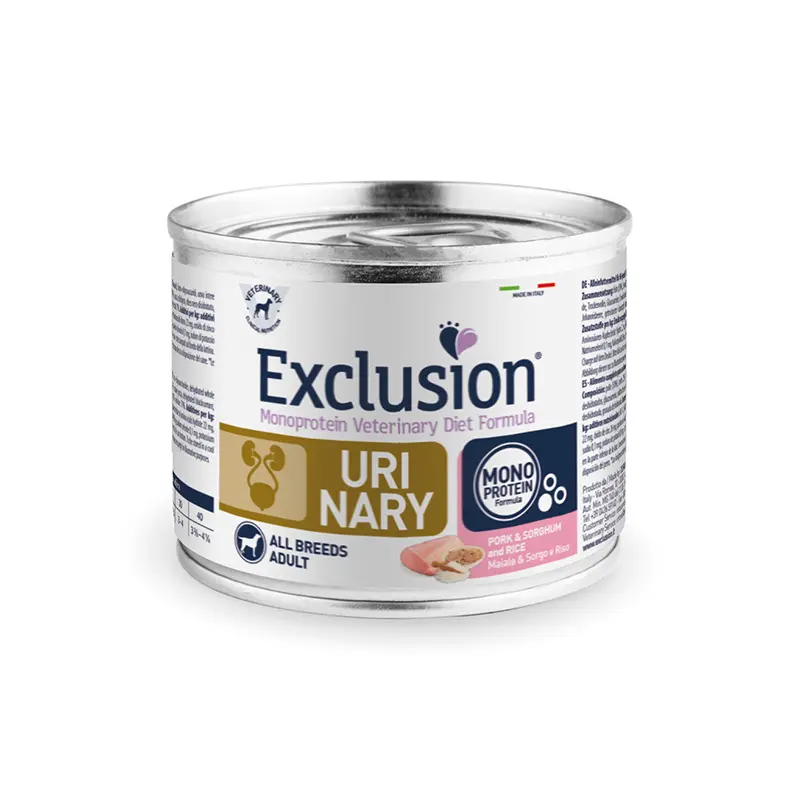 Exclusion Urinary Diet dietinis konservuotas pašaras šunims su kiauliena, sorgais ir ryžiais 200g 6vnt / 12vnt