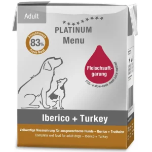 Platinum MENU visavertis konservuotas pašaras suaugusiems šunims su Iberijos kiauliena ir kalakutiena 375g 6vnt / 12vnt